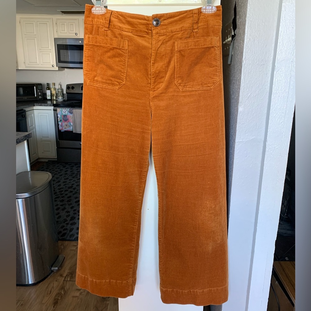 Maeve by Anthropologie Wide Leg Cropped Pant Burnt Orange, 29